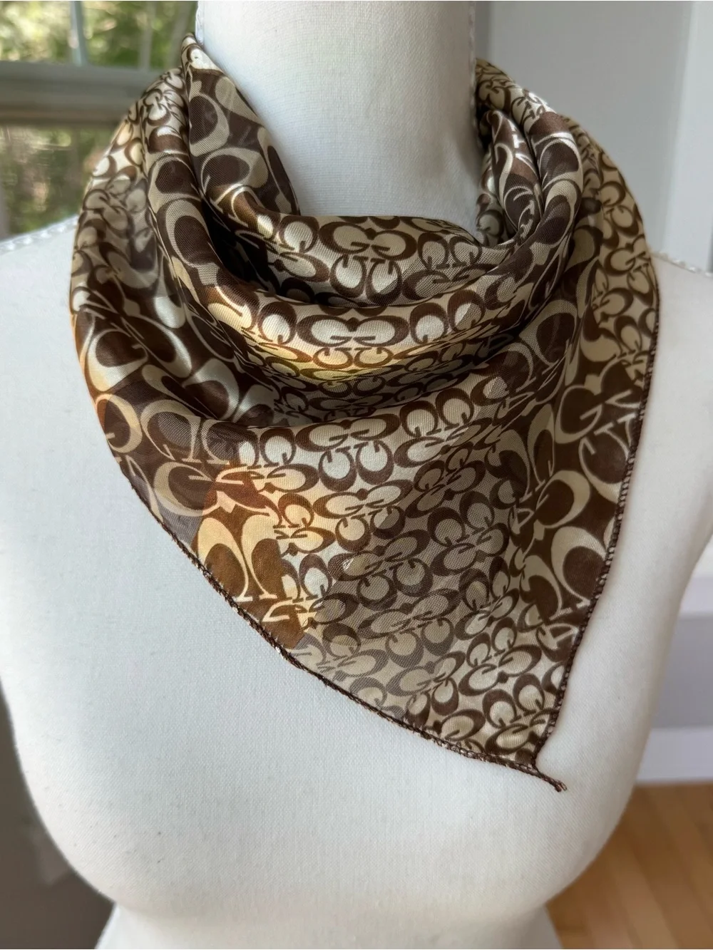 Vintage Brown & Cream Logo Print Square Scarf